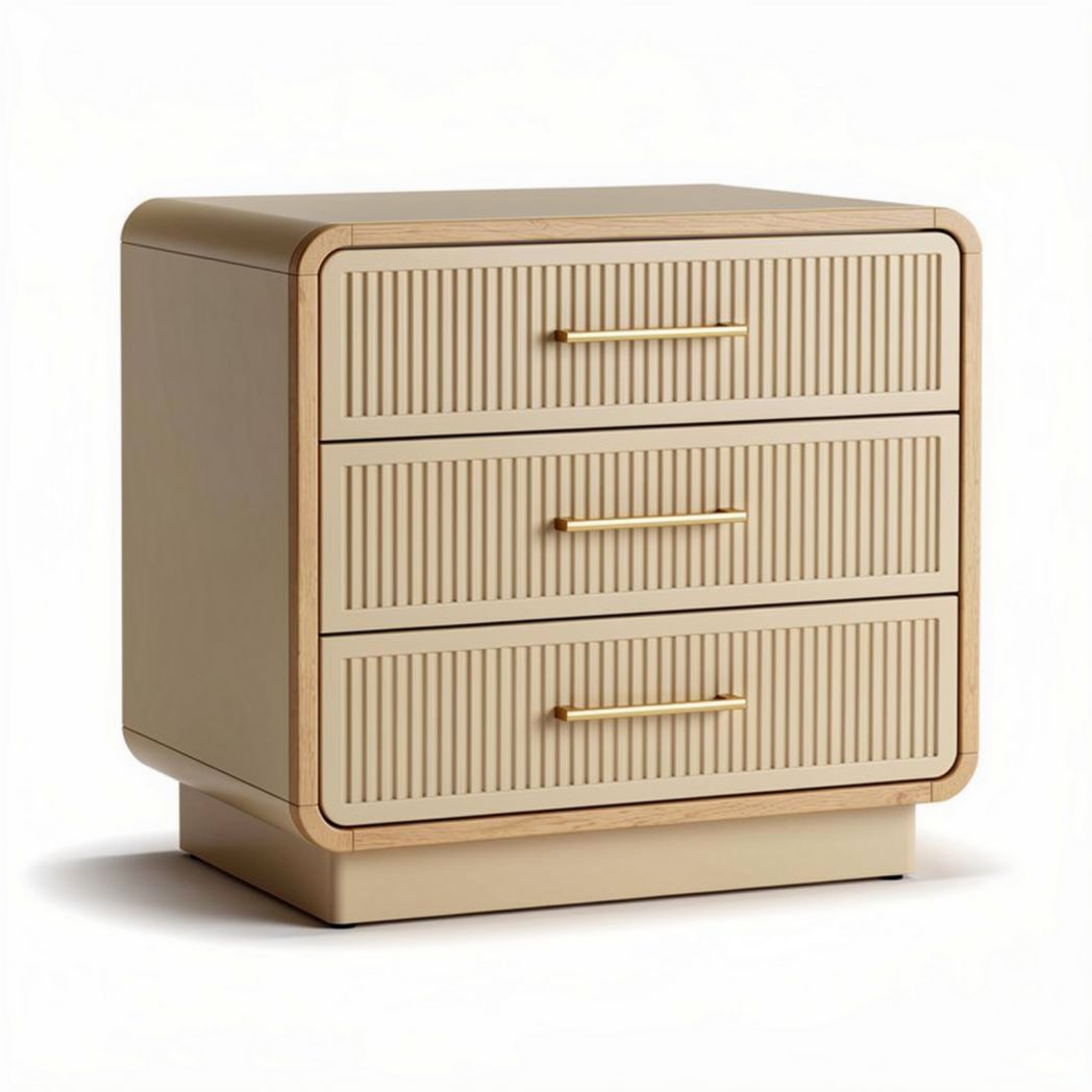 Modern bedside table with three drawers - Wood construction, 40 x 40 x 50cm