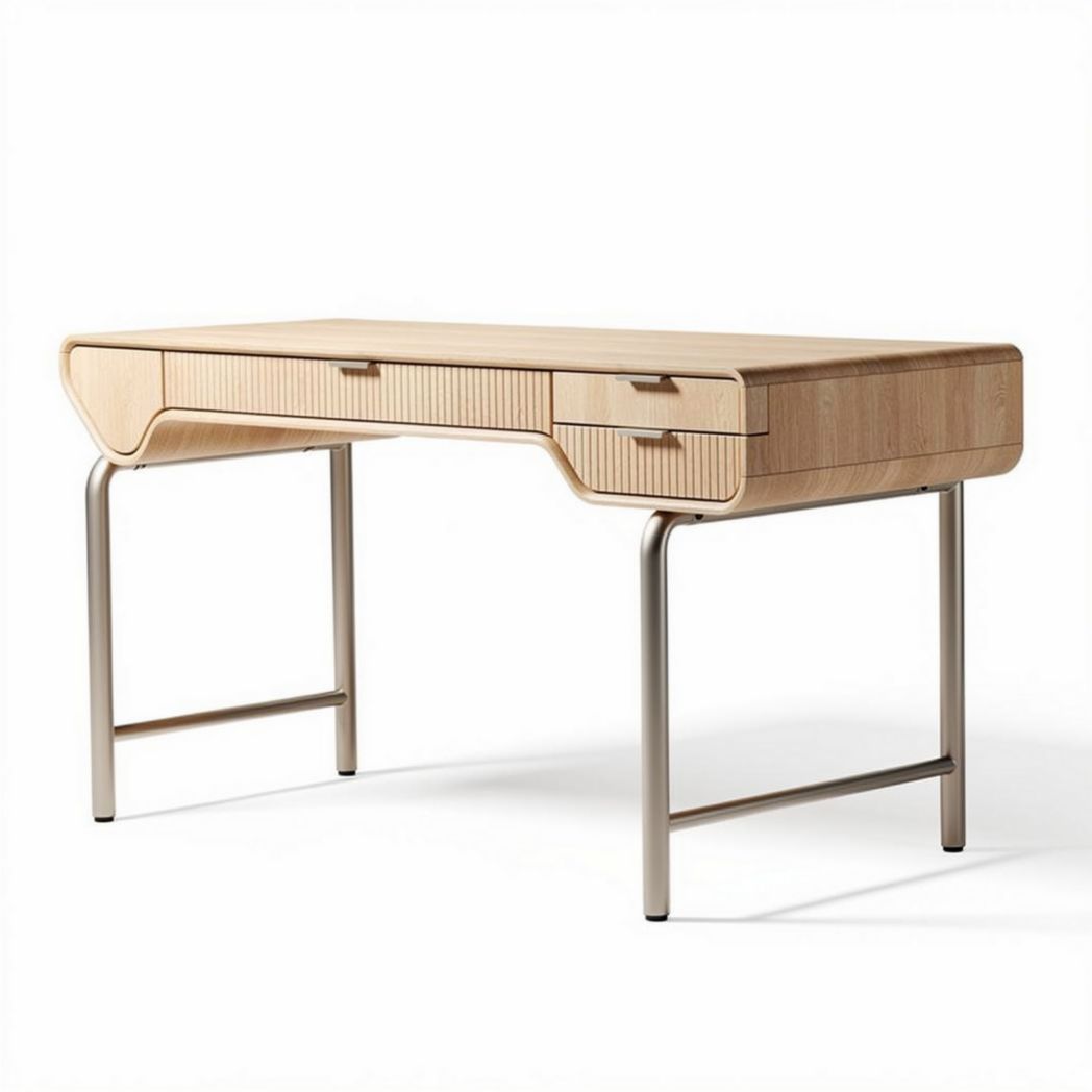 Contemporary home office desk with metal frame and wooden finish - 120 x 60 x 75cm