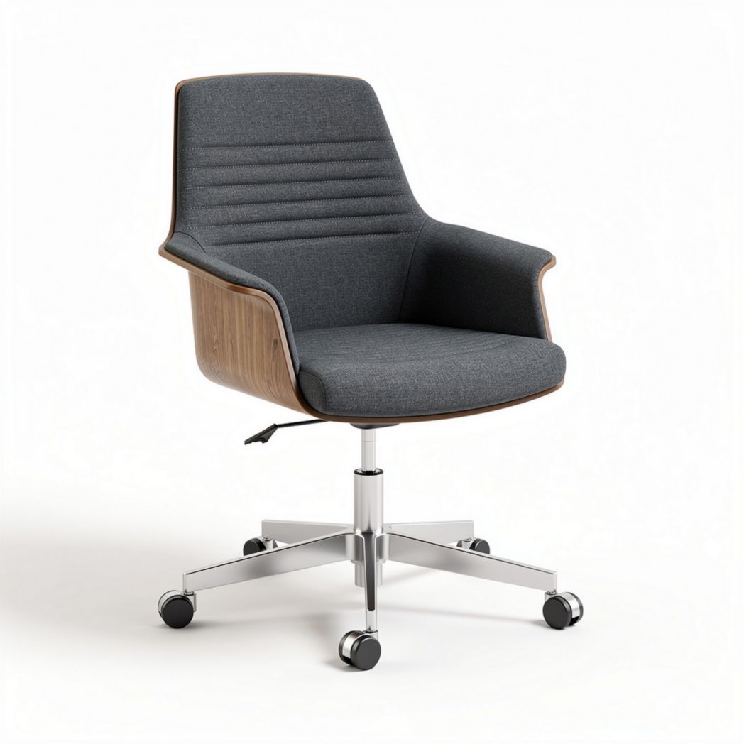 Office chair with ergonomic design in fabric and wood - 50 x 60 x 90cm