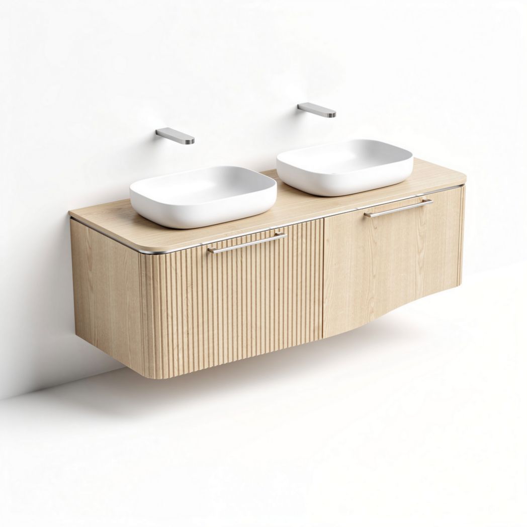 Wall-mounted bathroom vanity with dual sinks - wooden construction - 60 x 40 x 25cm