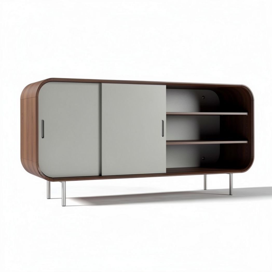 Wooden storage cabinet with sliding doors for living room - 150 x 40 x 75cm