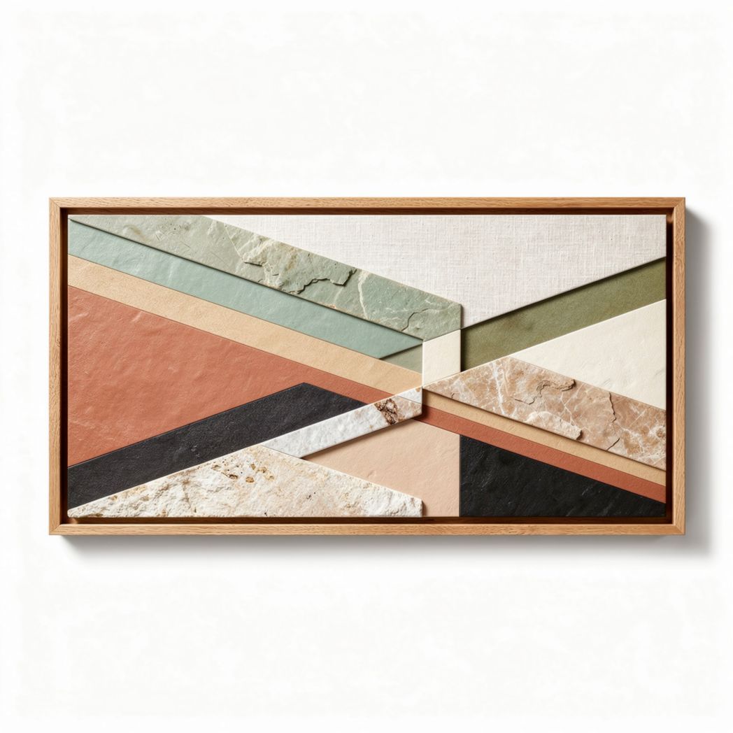 Abstract wall art decor made of mixed materials - 60 x 40 x 5cm