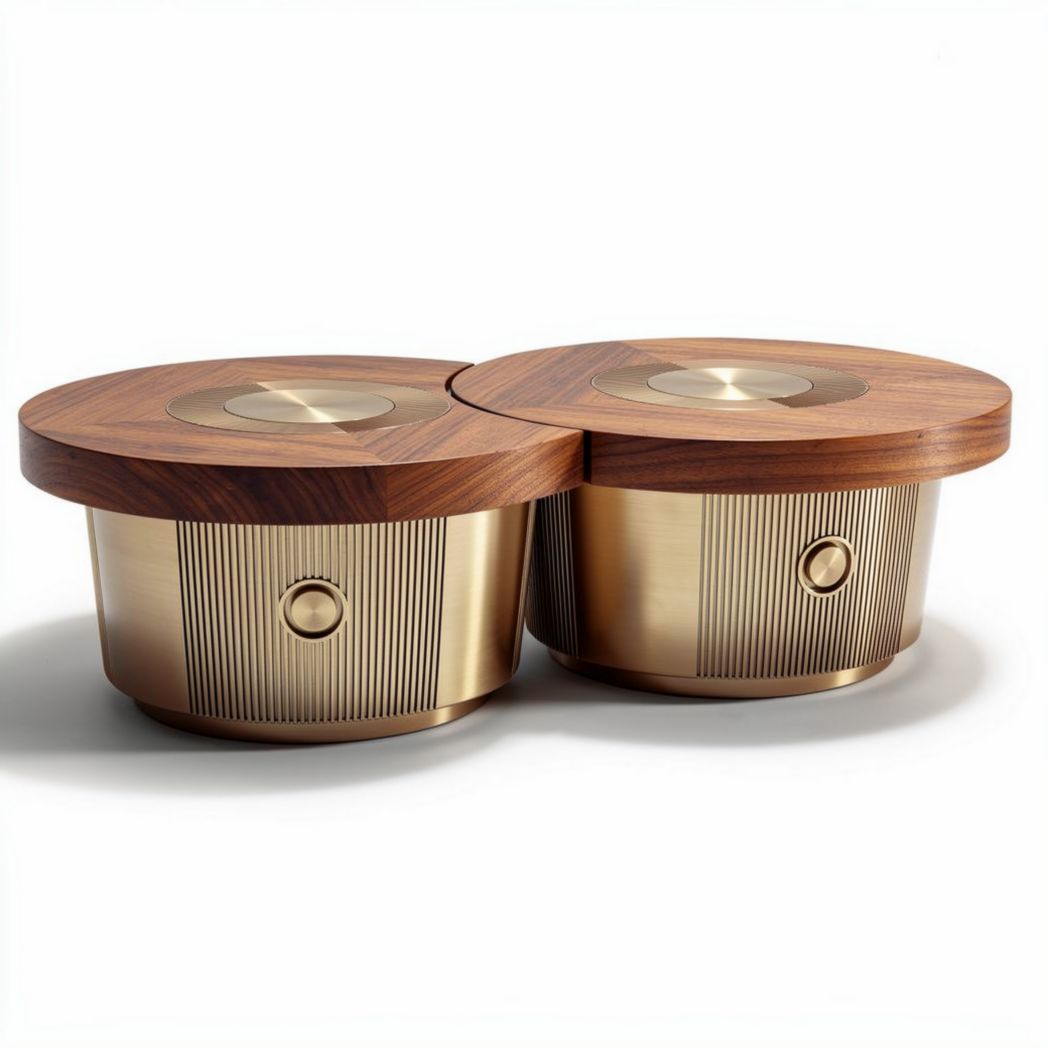 Wood and brass decorative storage boxes for organizing - 20 x 20 x 10cm